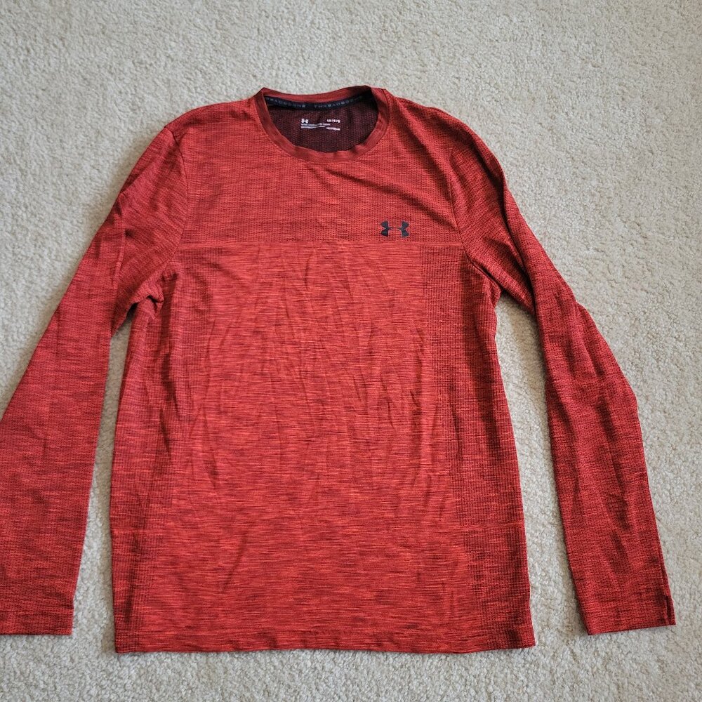 Under Armour UA Threadborne Long Sleeve HeatGear Red Large Athletic